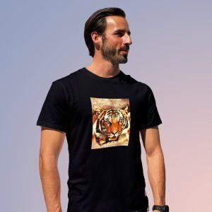 Pure Cotton Bio-Washed T-Shirt Chest Printed-Eco Earth-Tiger- by ZingerTees-Unisex-EL9120001