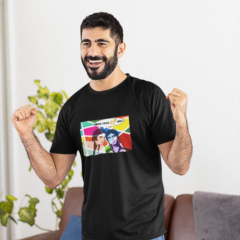 Pure Cotton Bio-Washed T-Shirt Chest Printed-Mere Pass Maa Hai-by ZingerTees-Male-EL9120055