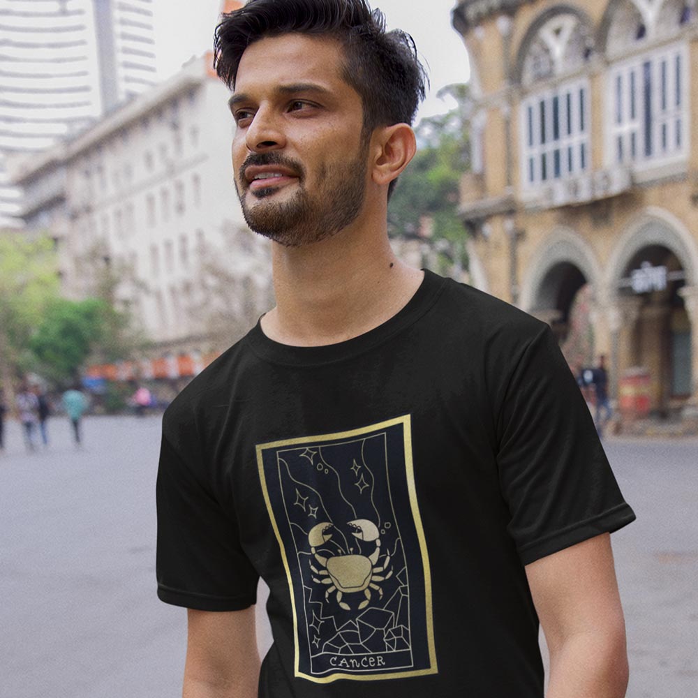 Pure Cotton Bio-Washed T-Shirt Chest Printed-Zodiac Sign Series-1-CANCER Design-By Zingertees-Unisex-EL9120080
