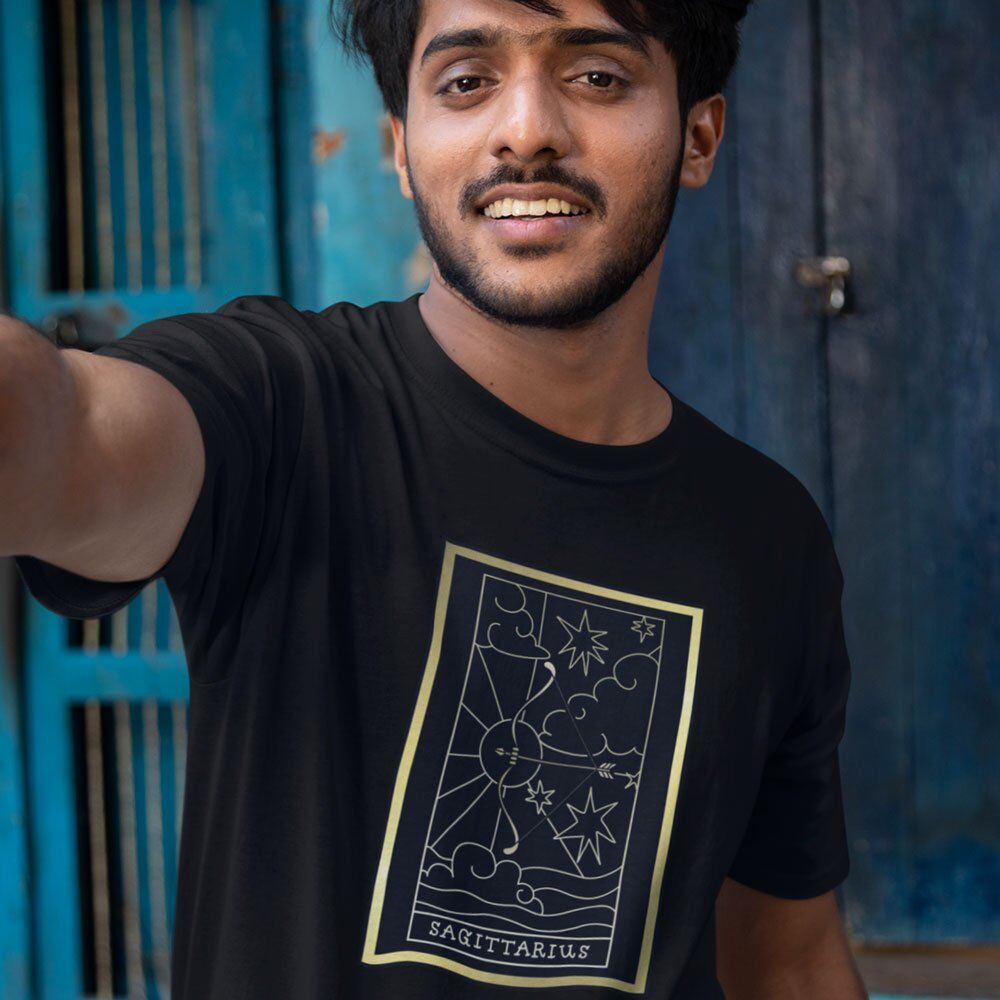 Pure Cotton Bio-Washed T-Shirt Chest Printed-Zodiac Sign Series-1-SAGITTARIUS Design-By Zingertees-Unisex-EL9120085
