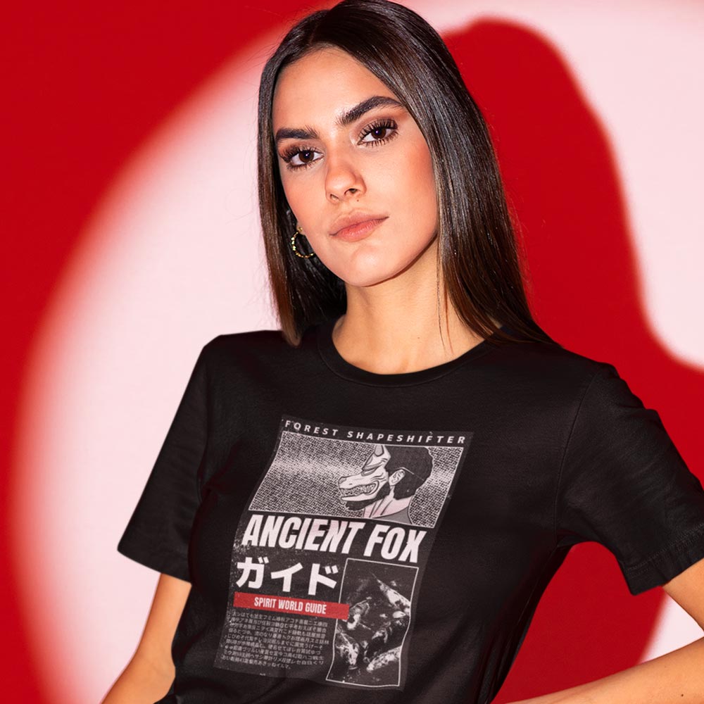 Pure Cotton Bio-Washed T-Shirt Chest Printed-Japanese Anime Art Series - 1 - Ancient Fox Design-by ZingerTees-Unisex-EL9120215