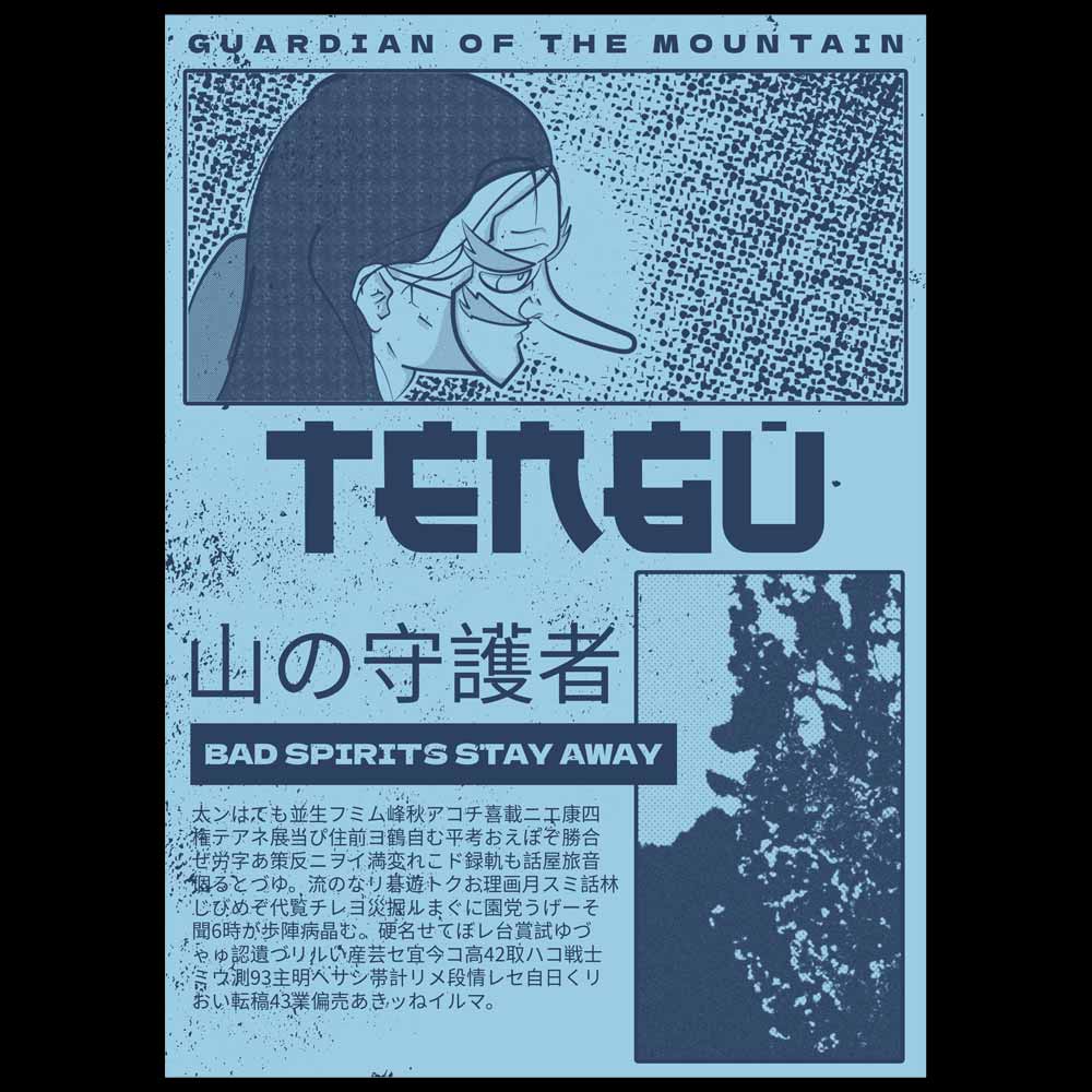 Pure Cotton Bio-Washed T-Shirt Chest Printed-Japanese Anime Art Series - 3 - Tengu Mountain Guardian Design-by ZingerTees-Unisex-EL9120217 - Image 10