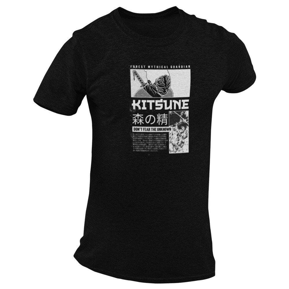 Pure Cotton Bio-Washed T-Shirt Chest Printed-Japanese Anime Art Series - 6 - Kitsune Forest Mythical Guardian Design-by ZingerTees-Unisex-EL9120220 - Image 6