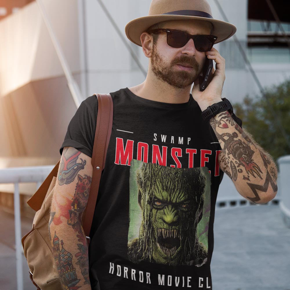Pure Cotton Bio-Washed T-Shirt Chest Printed-Horror Movie Club Series -6-The Swamp Monster Design-by ZingerTees-Unisex-EL9120170 - Image 2