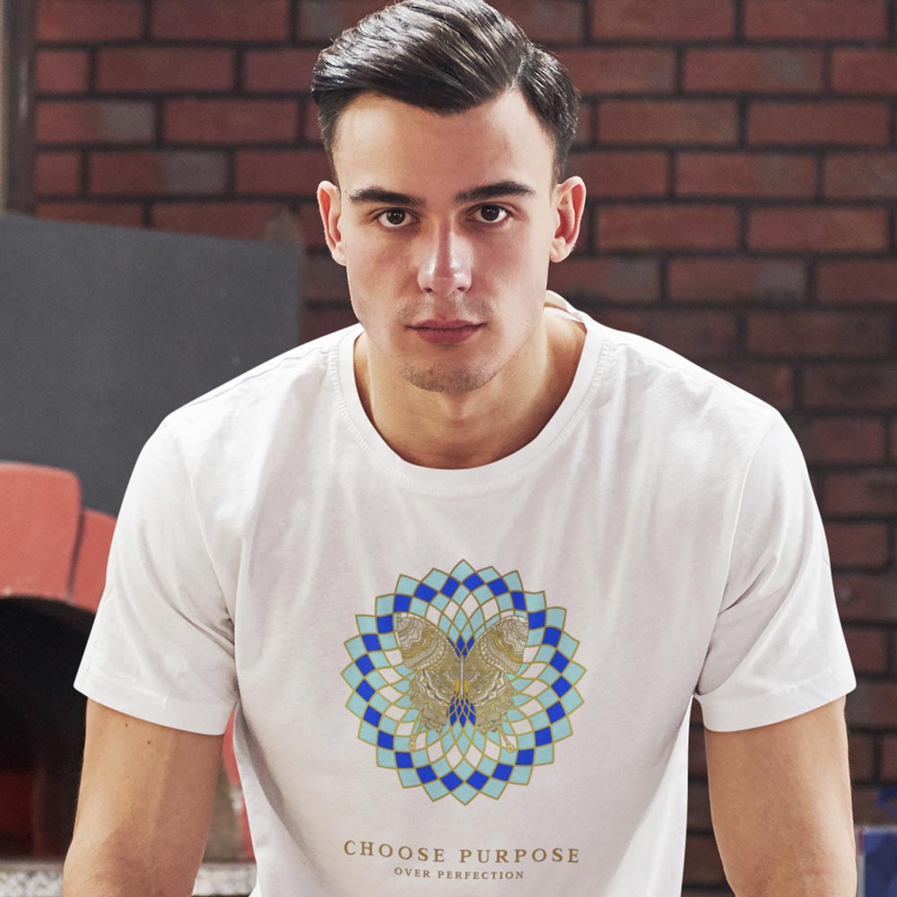 Pure Cotton Bio-Washed T-Shirt Chest Printed-Mandala Design with Inspirational Ancient Indian Vedic Quotes -12-by ZingerTees-Unisex-EL9120203 - Image 3