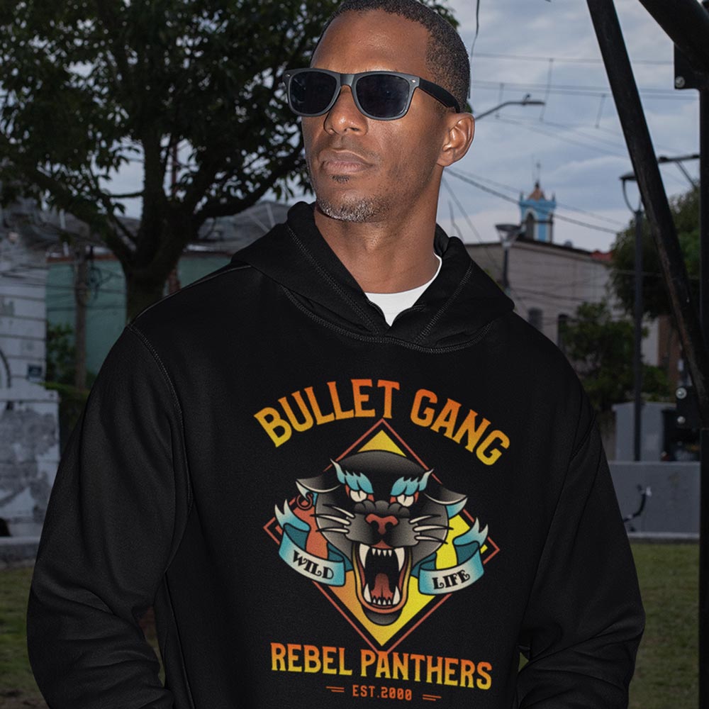Printed Hoodie-Bullet Gang Rebel Panther Est.2000 - Biker Design-by ZingerTees-Unisex-EL9410016