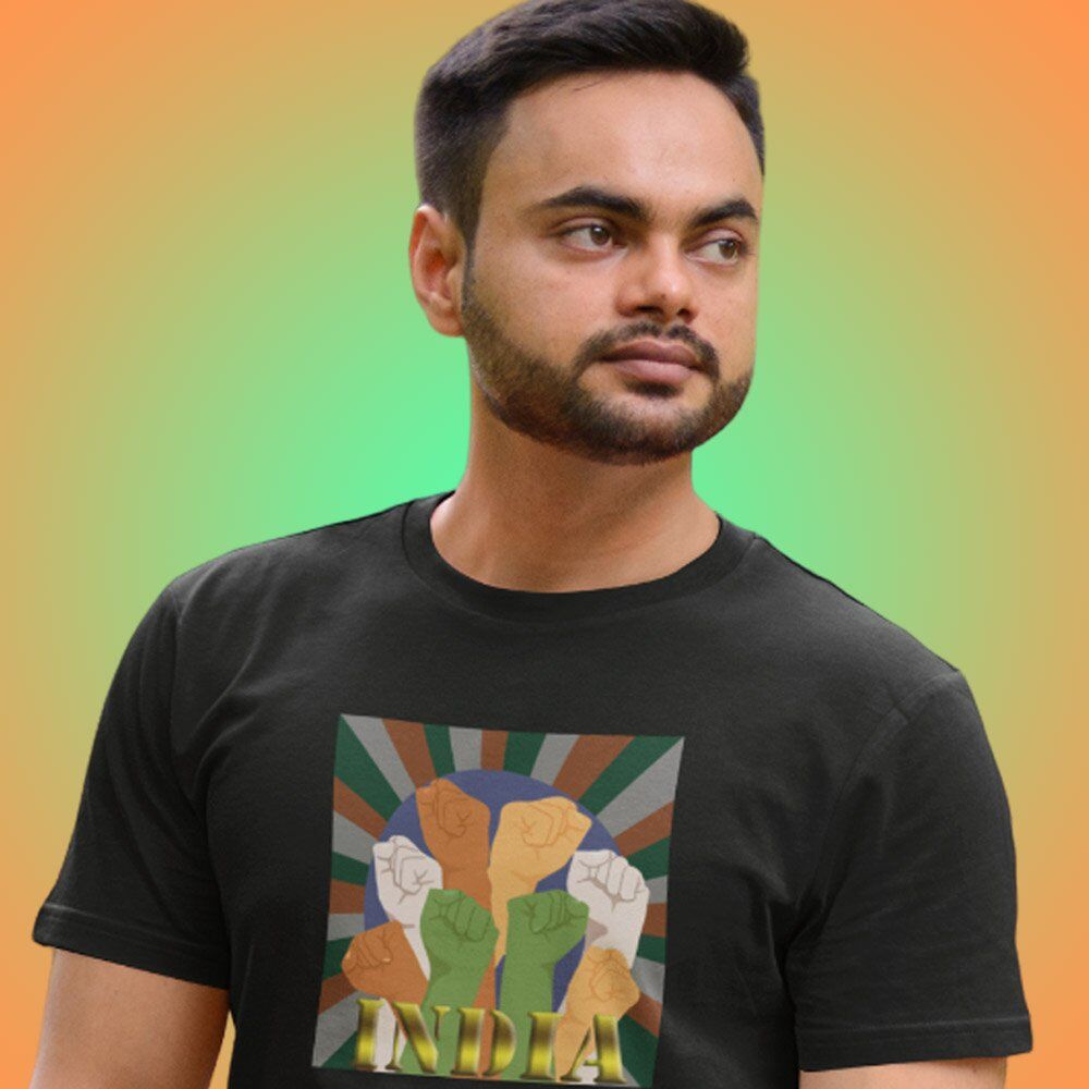 Pure Cotton Bio-Washed T-Shirt Chest Printed-Celebrate India Series - New And Powerful India Design-by ZingerTees-Unisex-EL9120250