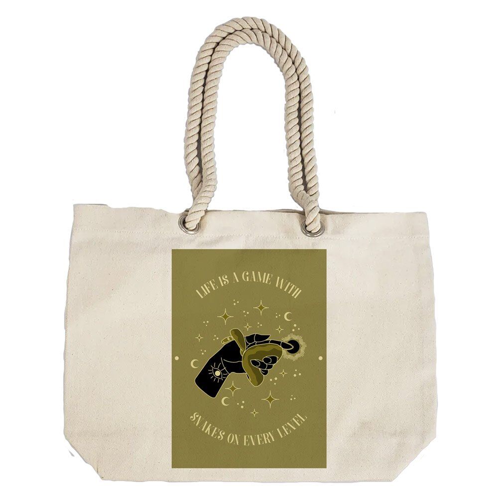 Eco-Friendly Recycled Cotton Canvas Tote Bag - Astrology Snake Hands Wisdom Design - EL8220142