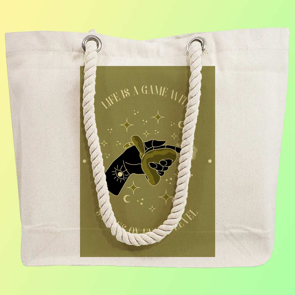 Eco-Friendly Recycled Cotton Canvas Tote Bag - Astrology Snake Hands Wisdom Design - EL8220142 - Image 2