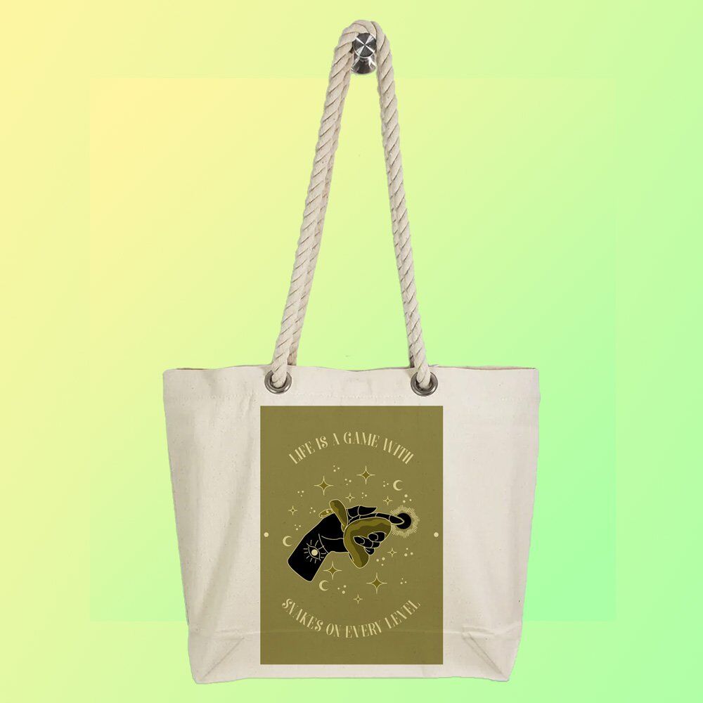 Eco-Friendly Recycled Cotton Canvas Tote Bag - Astrology Snake Hands Wisdom Design - EL8220142 - Image 4