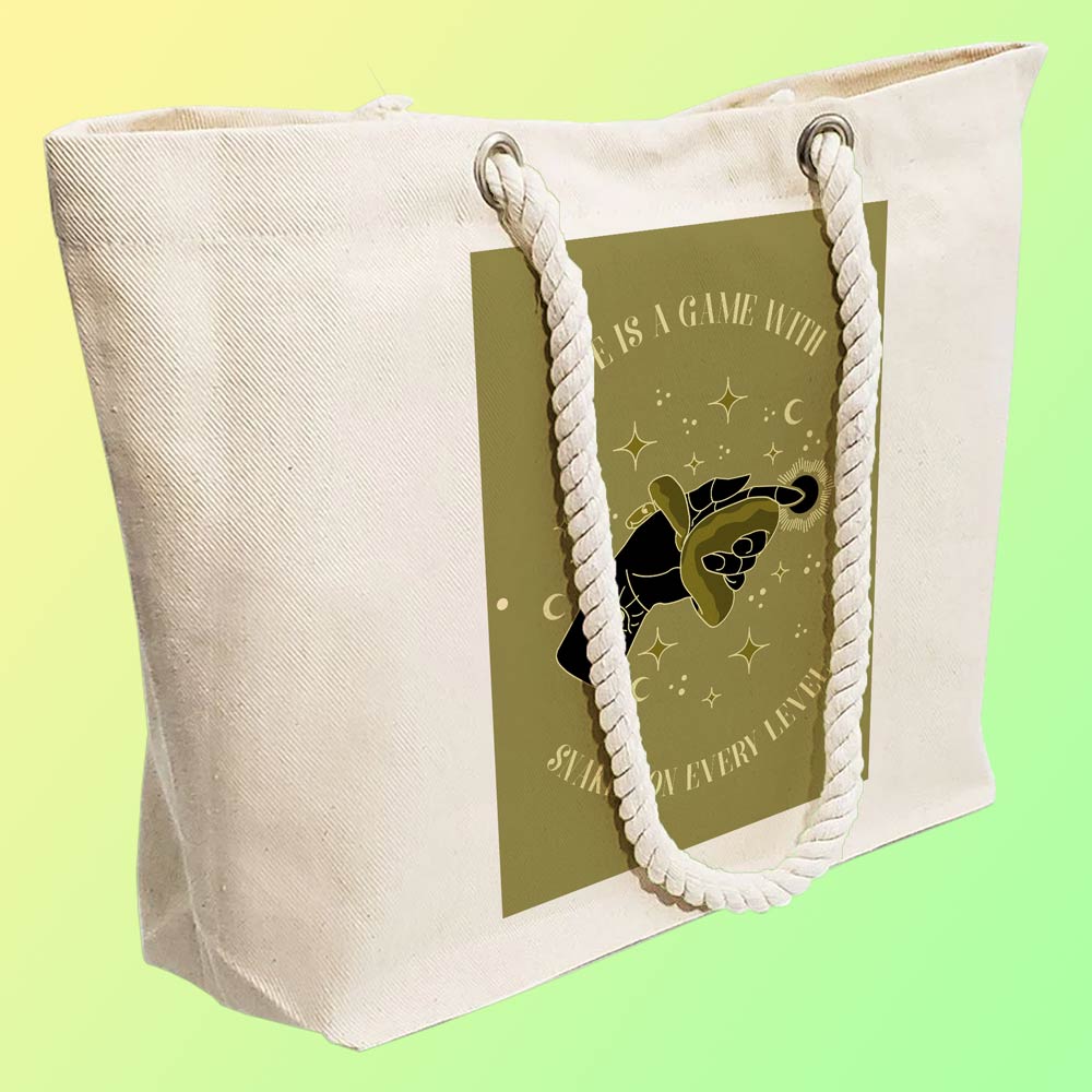 Eco-Friendly Recycled Cotton Canvas Tote Bag - Astrology Snake Hands Wisdom Design - EL8220142 - Image 3