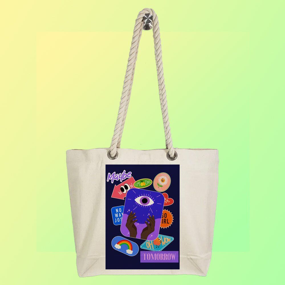 Eco-Friendly Recycled Cotton Canvas Tote Bag - Funny Stickers Design No.1 - EL8220145 - Image 4