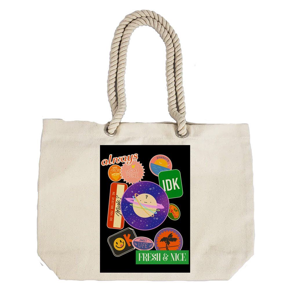 Eco-Friendly Recycled Cotton Canvas Tote Bag - Funny Stickers Design No.2 - EL8220146