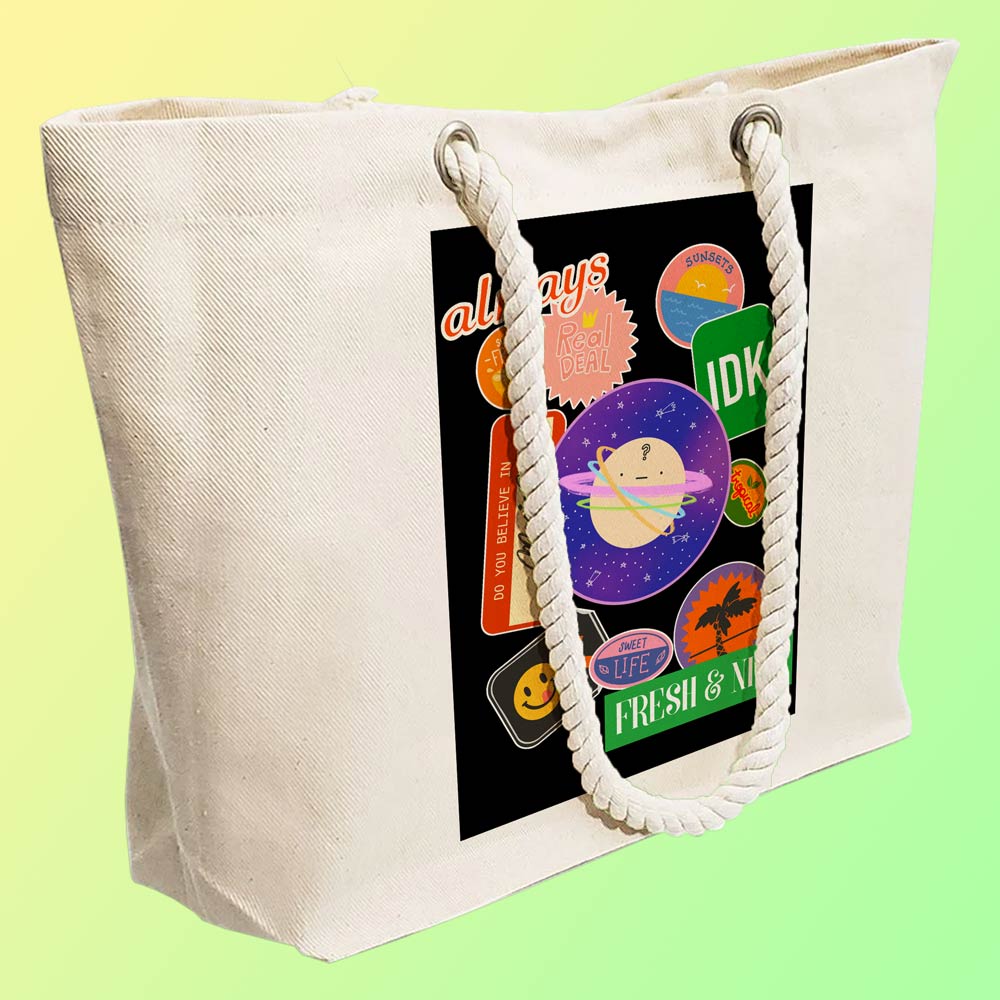 Eco-Friendly Recycled Cotton Canvas Tote Bag - Funny Stickers Design No.2 - EL8220146 - Image 3