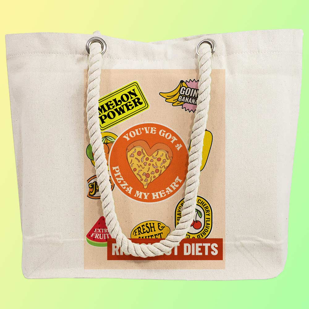 Eco-Friendly Recycled Cotton Canvas Tote Bag - Funny Stickers Design No.5 - EL8220149 - Image 2