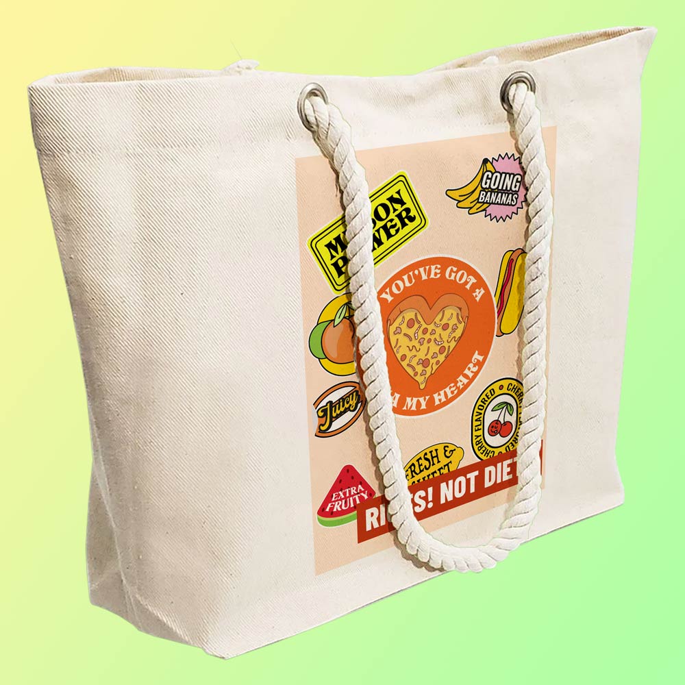 Eco-Friendly Recycled Cotton Canvas Tote Bag - Funny Stickers Design No.5 - EL8220149 - Image 3