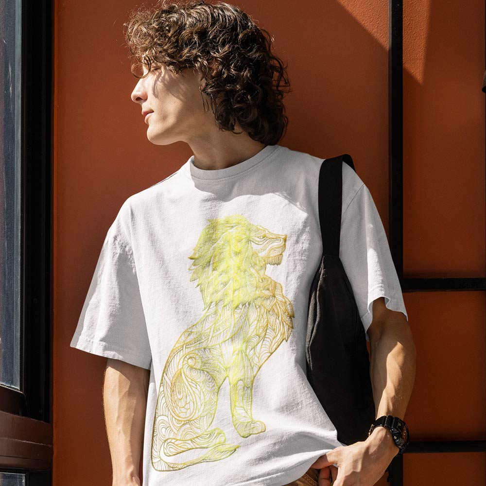 Pure Cotton Bio-Washed Chest Printed T-Shirt - Eco Earth - Lion Mandala Design-by ZingerTees-Unisex-EL9120295 - Image 3