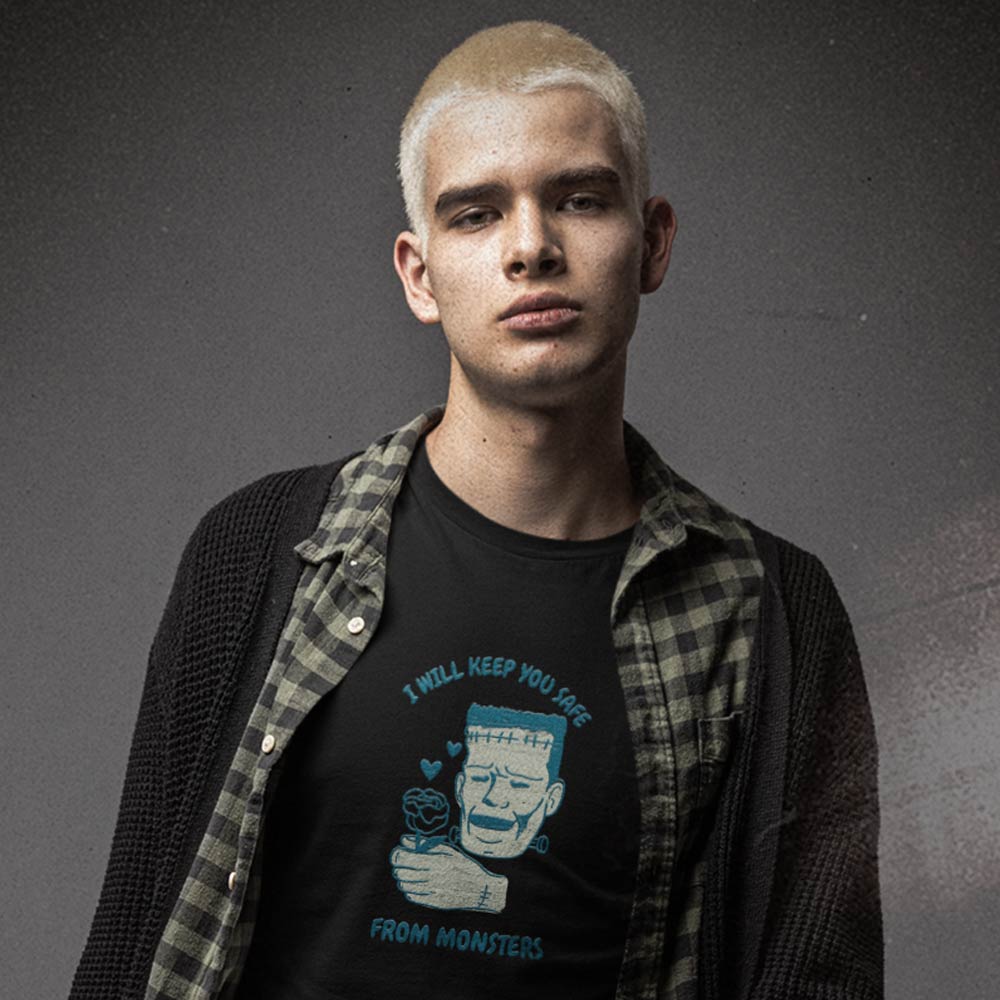 Pure Cotton Bio-Washed T-Shirt Chest Printed-Valentine's Day - I Will Keep You Safe From Monsters Design-by ZingerTees-Unisex-EL9120265 - Image 2