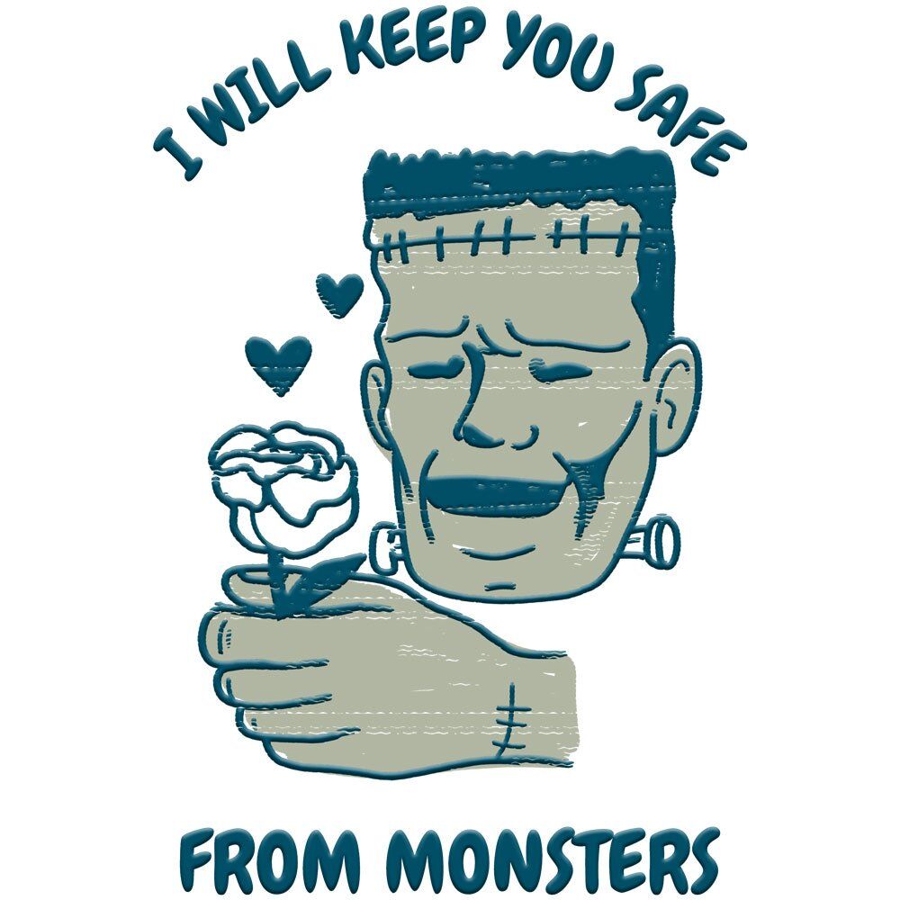 Pure Cotton Bio-Washed T-Shirt Chest Printed-Valentine's Day - I Will Keep You Safe From Monsters Design-by ZingerTees-Unisex-EL9120265 - Image 9