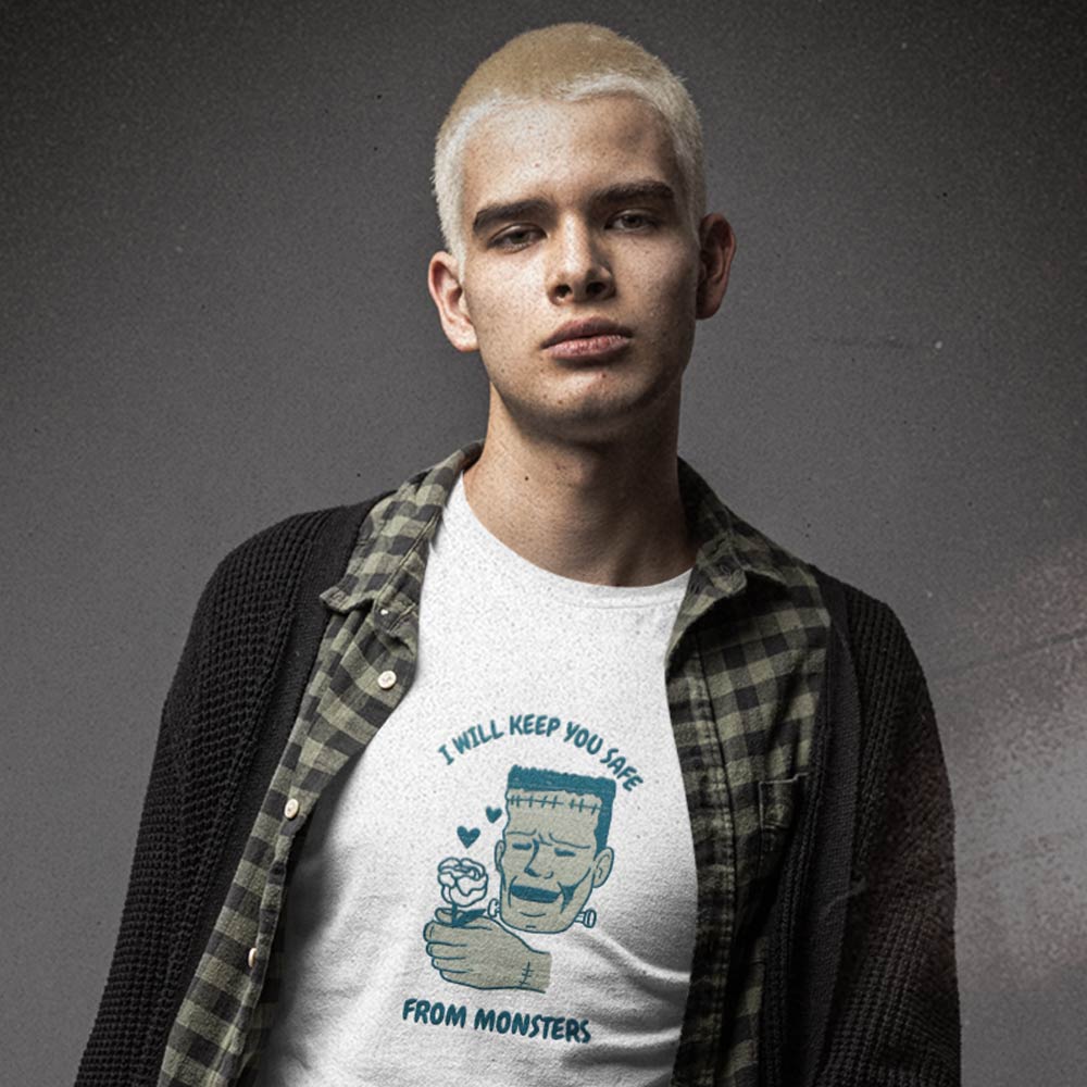 Pure Cotton Bio-Washed T-Shirt Chest Printed-Valentine's Day - I Will Keep You Safe From Monsters Design-by ZingerTees-Unisex-EL9120265 - Image 4