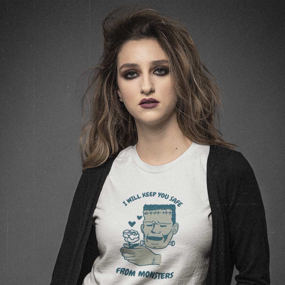 Pure Cotton Bio-Washed T-Shirt Chest Printed-Valentine's Day - I Will Keep You Safe From Monsters Design-by ZingerTees-Unisex-EL9120265