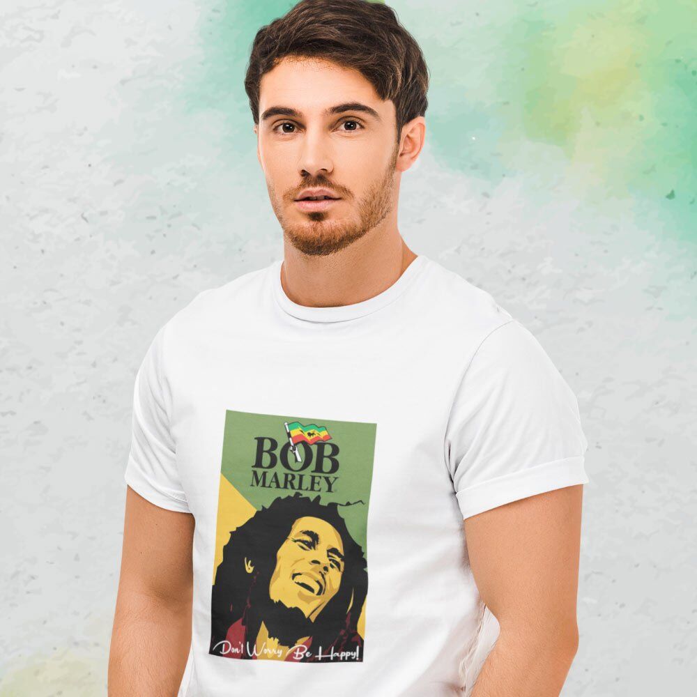 Pure Cotton Bio-Washed T-Shirt Chest Printed-Tribute to Bob Marley-Rock Music Legends-3-by ZingerTees-Unisex-EL9120357 - Image 2