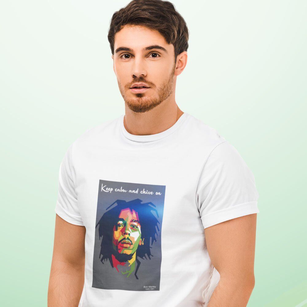 Pure Cotton Bio-Washed T-Shirt Chest Printed-Tribute to Bob Marley-Rock Music Legends-7-by ZingerTees-Unisex-EL9120361 - Image 2