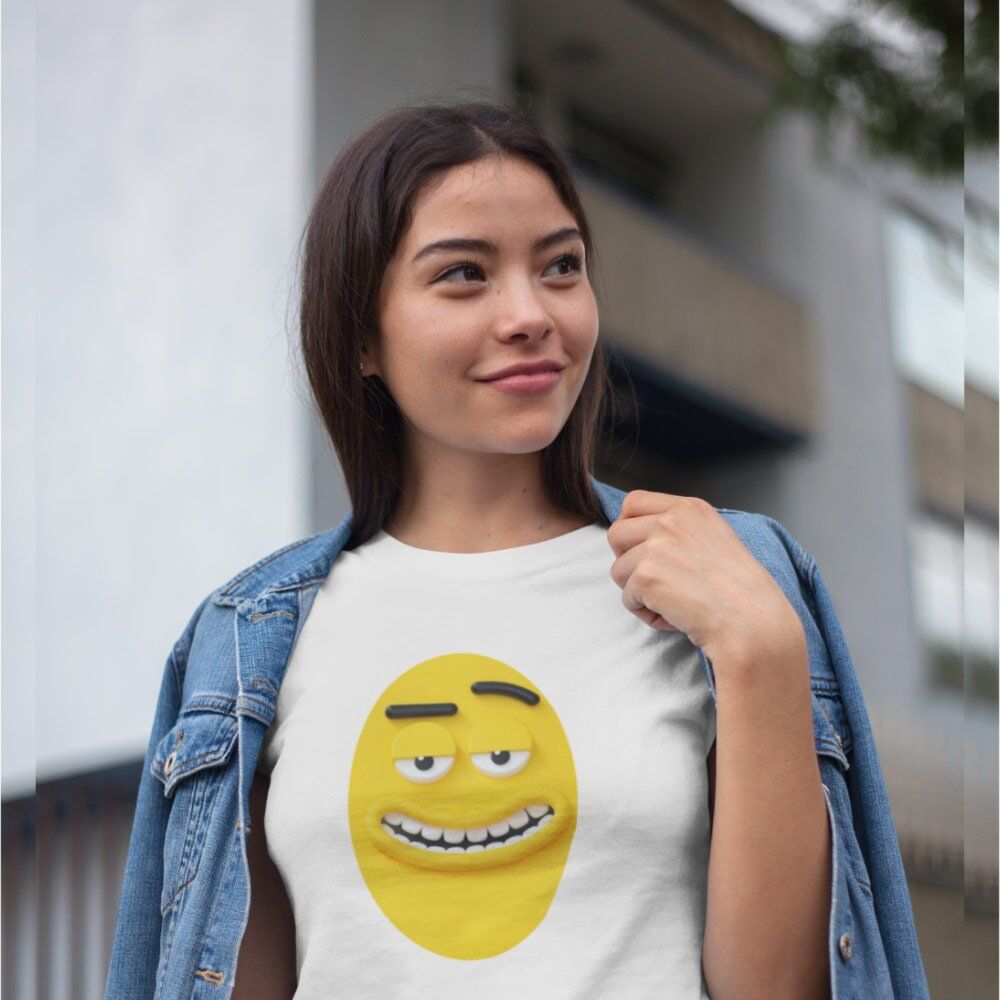 Pure Cotton Bio-Washed T-Shirt Chest Printed-Funny Egg head Emoji Design-8-by ZingerTees-Unisex-EL9120454
